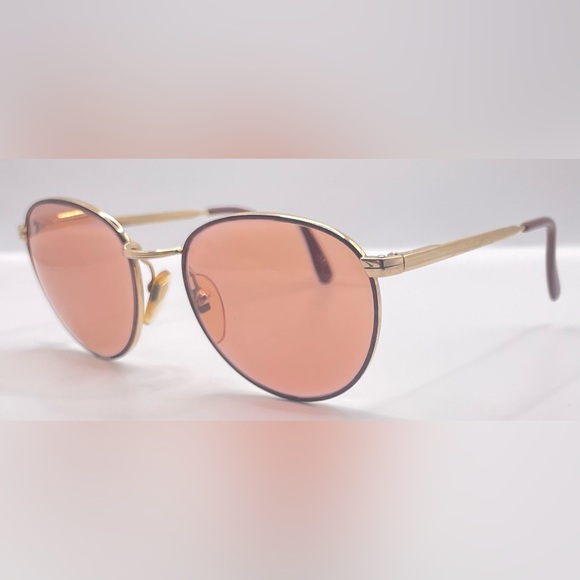 Vintage Logo Paris Gold Burgundy Oval Sunglasses Frames Only - Picture 2 of 8